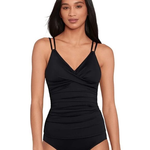 Lauren Ralph Lauren Women Black Double-Strap Twist-Front Tankini Top Size US 14 - Picture 1 of 3